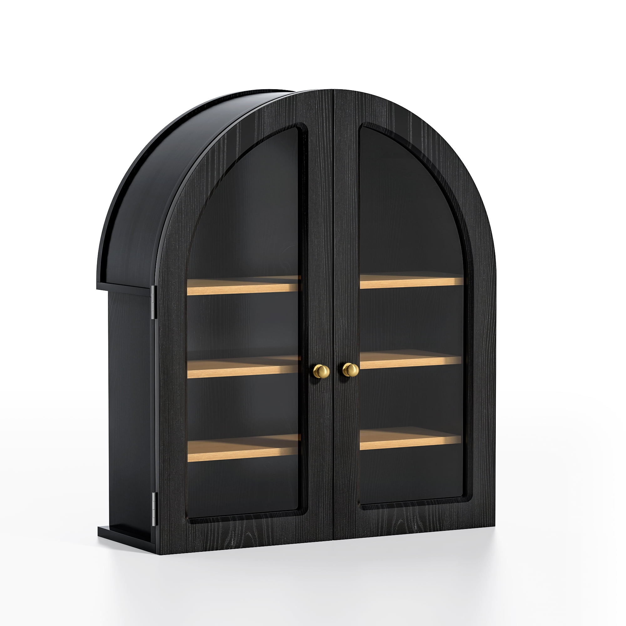 Joyyskill Arched Bathroom Wall Cabinet Modern Wooden Medicine Cabinet with Acrylic Doors Farmhouse Wall Mounted Cupboard Storage Cabinet, Black Oak