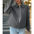 thumbnail image 5 of Women Jacket Casual Lapel Long Sleeve Zip Up Cropped Coats Trendy Outwear Fall Winter Streetwear Gray S, 5 of 7