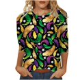 thumbnail image 1 of Liquidation! Uooqdmx Hauts Grande Taille pour Femmes Manches 3/4 Hauts de Carnaval Imprimé Pailleté Col Rond Hauts d'Automne Verts P, 1 of 5