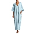 thumbnail image 2 of Ayolanni V Neck Fall Dresses 3/4 Sleeve Cotton Shift Maxi Dresses Solid Holiday Flowy Casual Long Dress with Pockets Blue M, 2 of 6
