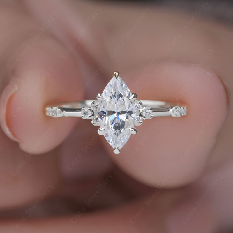 Cora Jewellery Art Deco 1.0CT Marquise Cut Engagement Ring for Women, 18K White Gold, 9 US