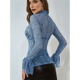 thumbnail image 4 of Hauts à Manches Cloche pour Femmes Blouse en Dentelle Ajourée Mode Fête Bleu P, 4 of 7