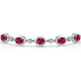 thumbnail image 3 of Gem Stone King 925 Sterling Silver Red Created Ruby Bracelet for Women | 4.25 Cttw | Oval 7X5MM | Bollo Bracelet | Fully Adjustable up to 9 inch | Easy-On Easy-Off, 3 of 6
