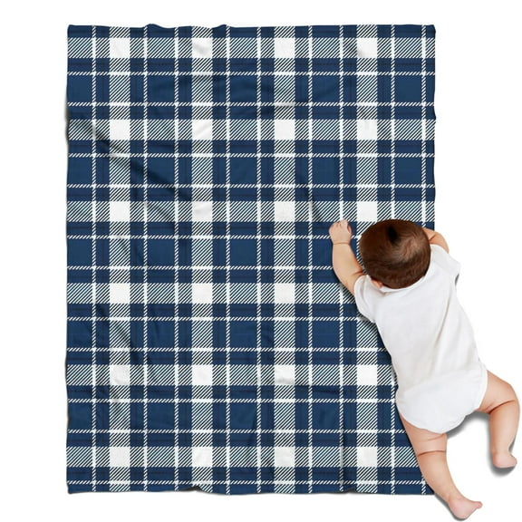 Navy White Plaid Checkered Pattern Blanket,Comfortable Soft Flannel Throw Blanket,All Season,Warm Lightweight Blankets for Sofa Bed Couch Living Room Chair,30"x40"