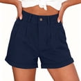 thumbnail image 2 of Gym Shorts Women Long New Summer Shorts for Women High Waist Pleated Button Zipper Loose Shorts Classic Rolled Hem Bottoms with Pockets Navy M, 2 of 7
