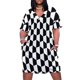 thumbnail image 1 of Vestido de noche holgado con bolsillos para mujer traje de noche femenino con diseño hexagonal en blanco y negro, 1 of 7