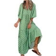 thumbnail image 5 of Summer Saving Wycnly Dresses for Women 2024 Plus Size Fashion Puff Sleeve Flowy Ruffle Swing Tunic Maxi Dresses Geometric Print Elbow-Length V-Neck Long Formal Dresses for Women Mint Green XS, 5 of 7