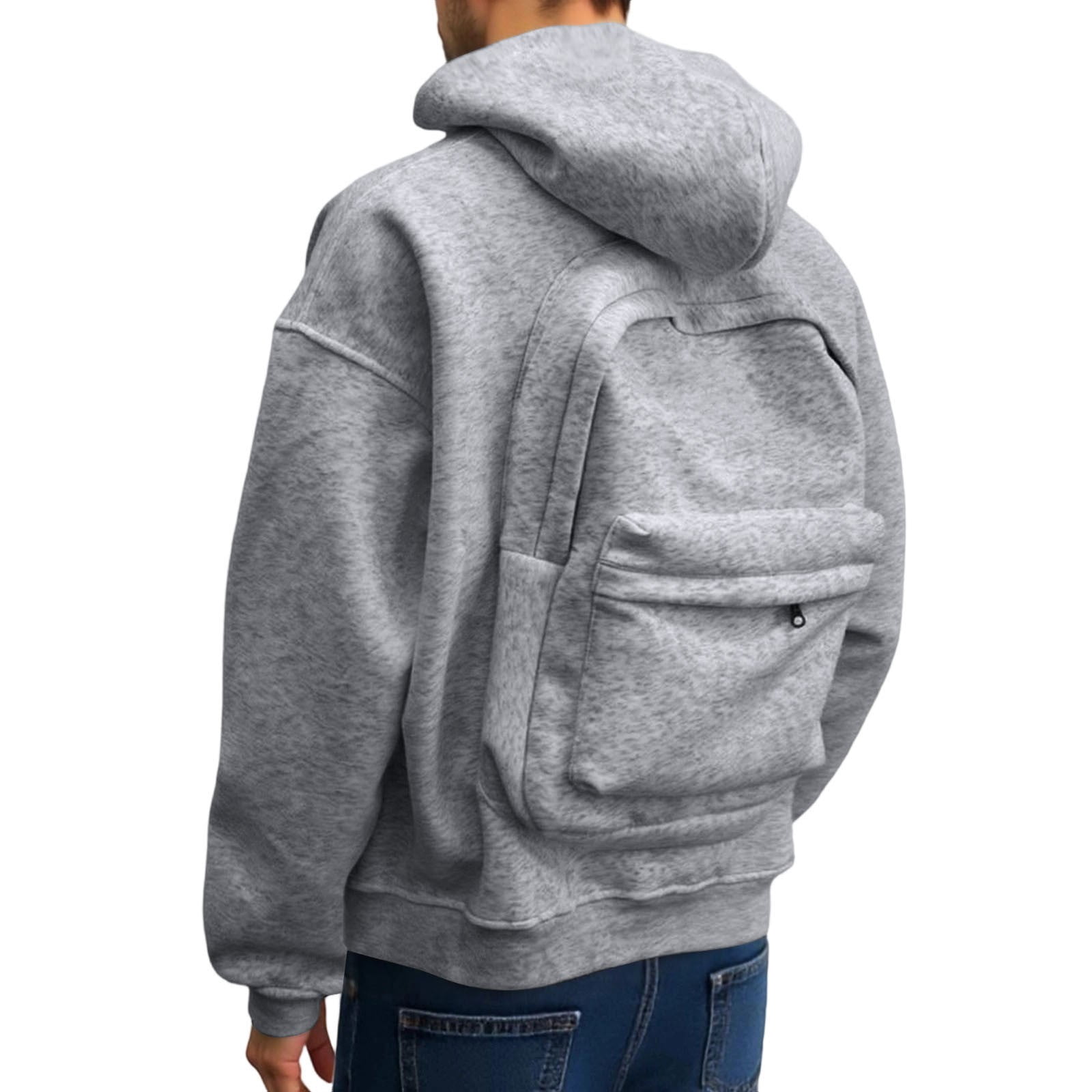 FEIFLY Women Men Casual Zip Up Hoodie With Backpack Design Front Pocket Lightweight Pullover Sweatshirt Long Sleeve Solid Color Outdoor Activities With Warm Velvet Inside
