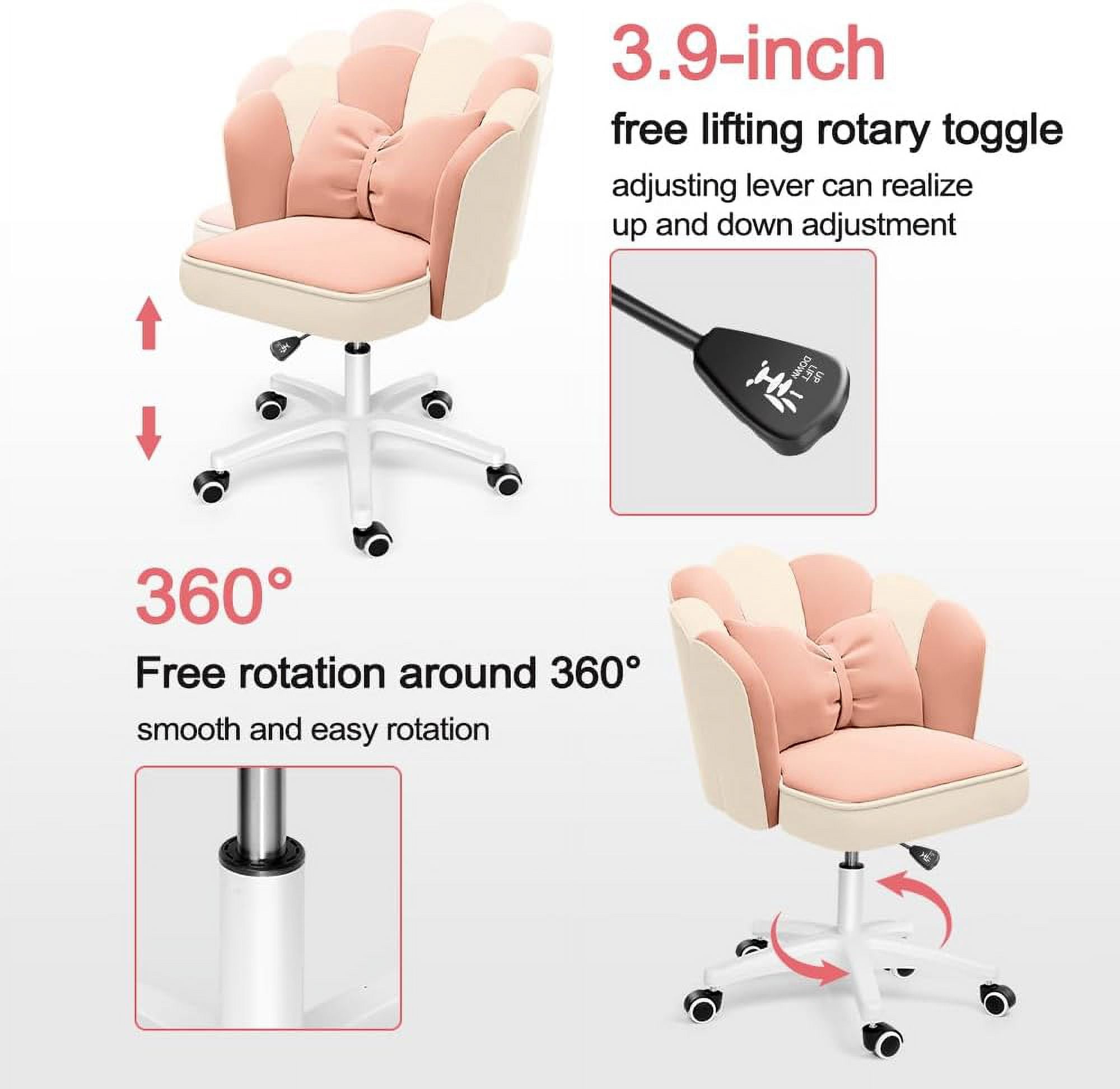 WXJHL Office Chair Cute Petal Desk Chair, Modern Fabric Home Butterfly Chairs Height Adjustable Chair Makeup Chairs Computer Chairs（Pink and White）