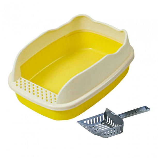 Caja de arena abierta para gatos, bandeja para arena a prueba de salpicaduras, con borde alto amarillo