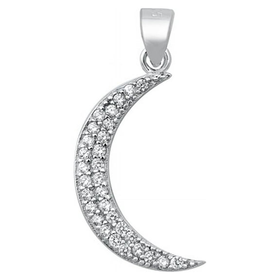 Crescent Moon Pendant With CZ, Sterling Silver with Chain Necklace