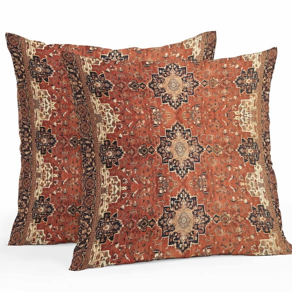Throw Pillow Covers 26x26 Inch Set of 2, Brown Red Waterproof Outdoor Pillow Covers, Vintage Boho Ethnic Geometric Abstract Art Decorative Cushion Pillowcases for Couch, Sofa, Bed, Garden, Patio