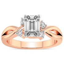 IGI Certified 2 Carat Emerald Shape Lab Grown Diamond Engagement Ring | 14K Rose Gold | Twisted Blossom Lab Diamond Ring | FG-VS1-VS2 Quality Friendly Diamonds
