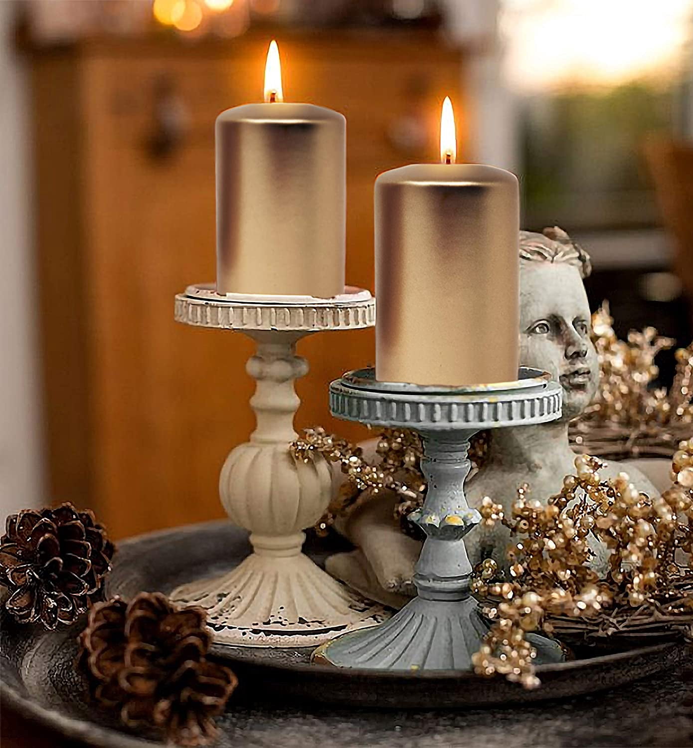 Hyoola 2.4 x 4 inch Metallic Copper Unscented European Made Pillar Candles, Paraffin Wax with Cotton Wicks, 6-Pack