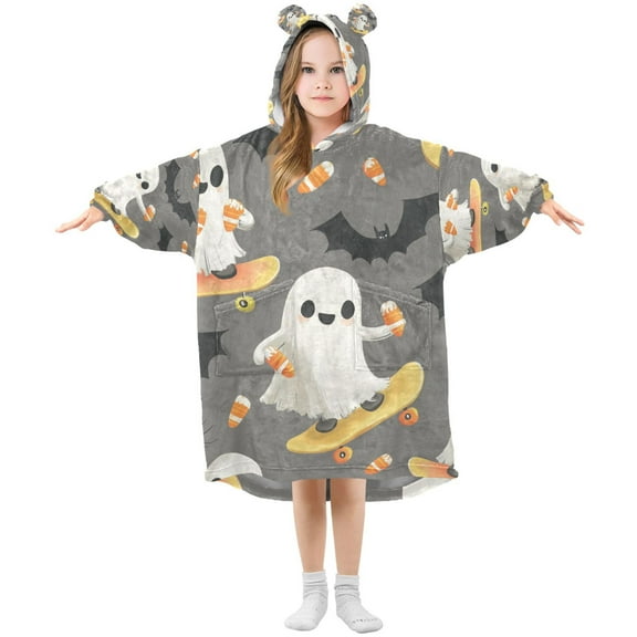 FORMRS Wearable Blanket Hoodie with Sleeves for Kids Cozy Flannel Sweatshirt, Cute Ghosts