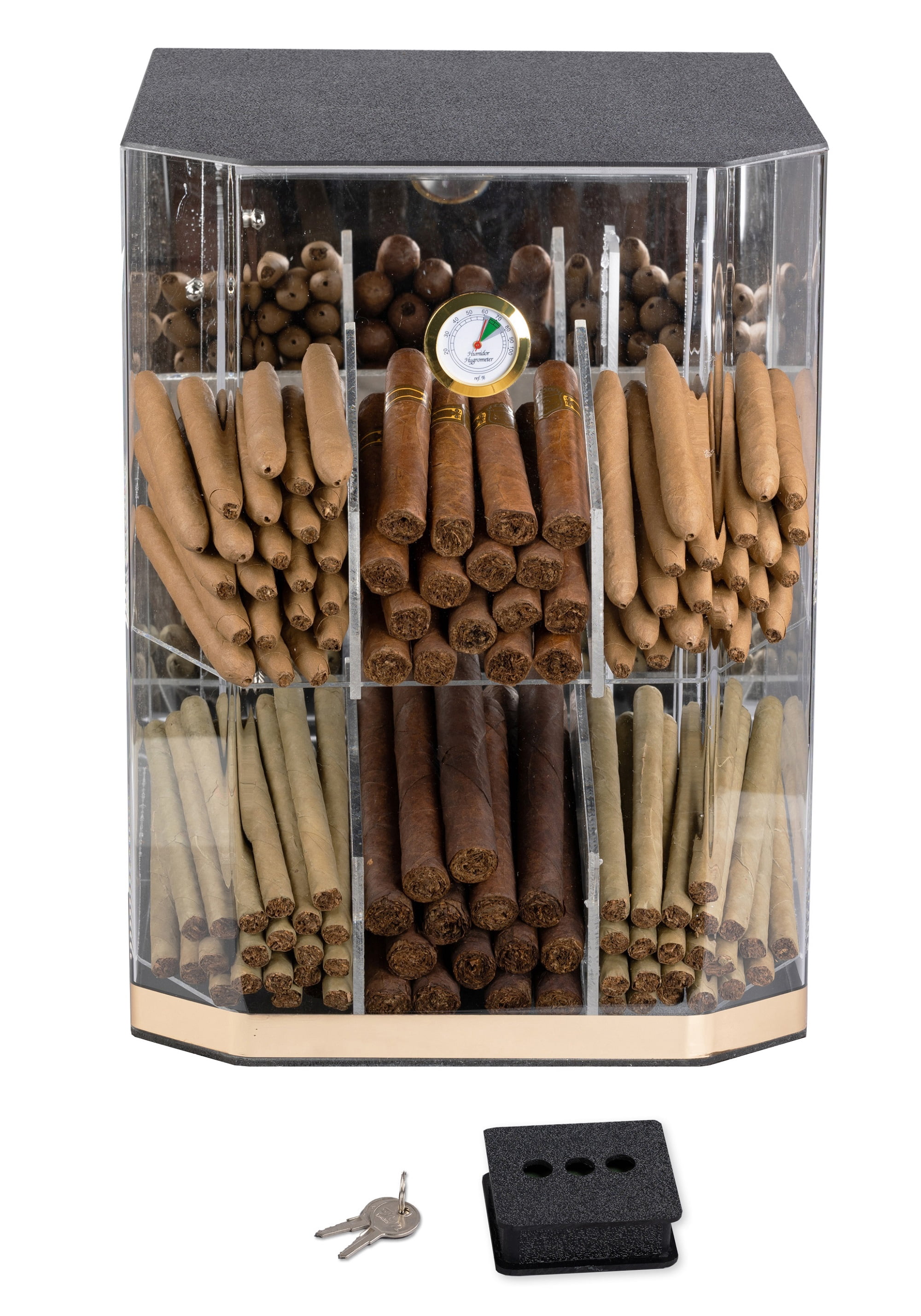 Franklin Acrylic Display Cigar Humidor w/ 6 Bins & Hydrometer - Capacity: 150