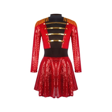 Wensltd Men Womens Costume Circus Sequins Shiny Ringmaster Leotard Dress for Halloween Party