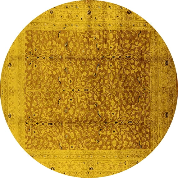 Ahgly Company Indoor Round Oriental Yellow Industrial Area Rugs, 8' Round