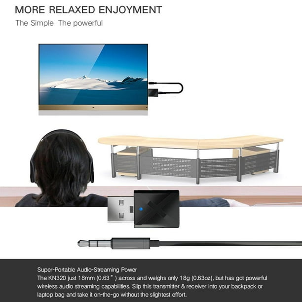 Adaptador Interfaz USB Transmisor de recepción 5.0 compatible con Bluetooth 2 en 1 para automóvil y TV ter