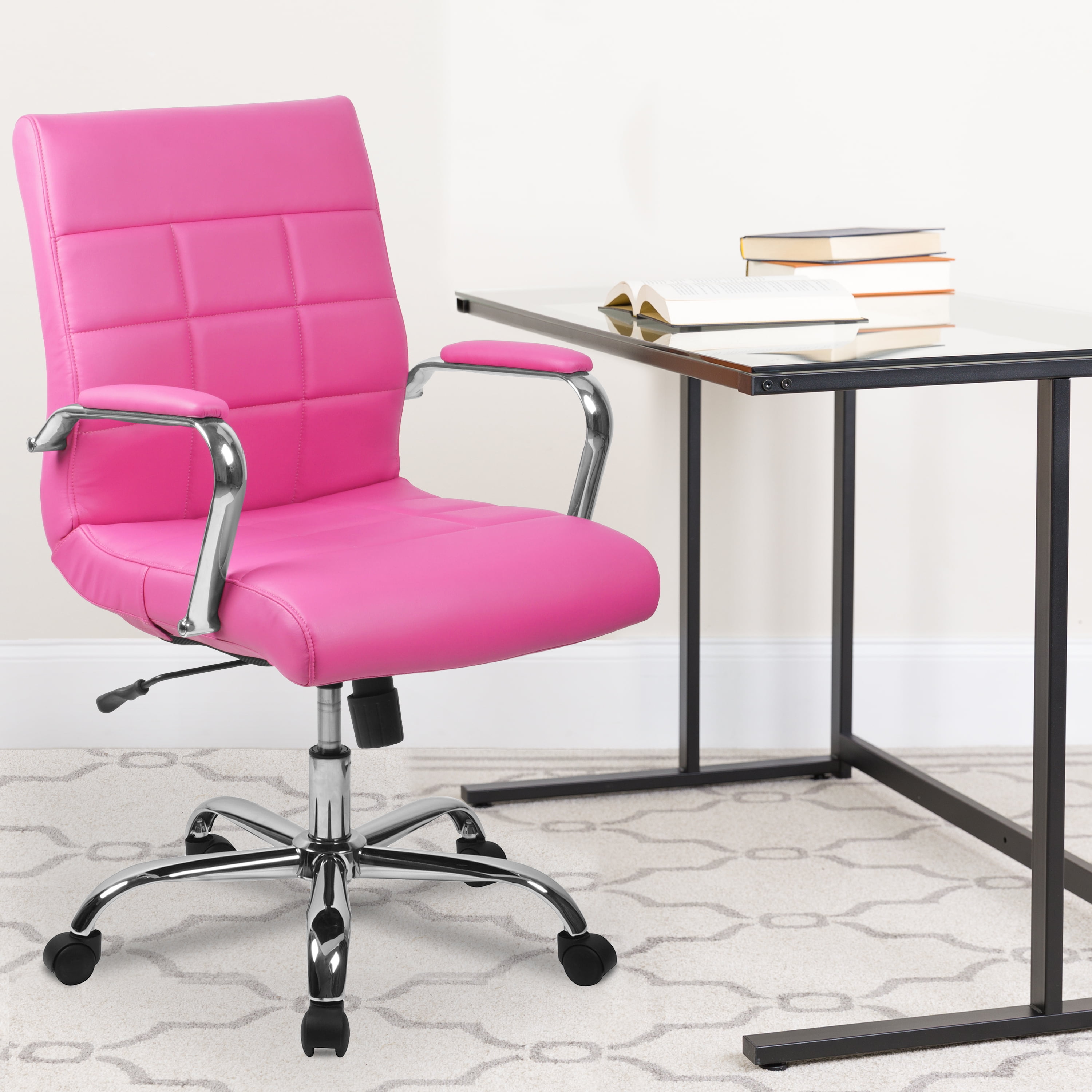 Mid-Back Purple Quilted Vinyl Office Task Chair with Arms & Adjustable Height 