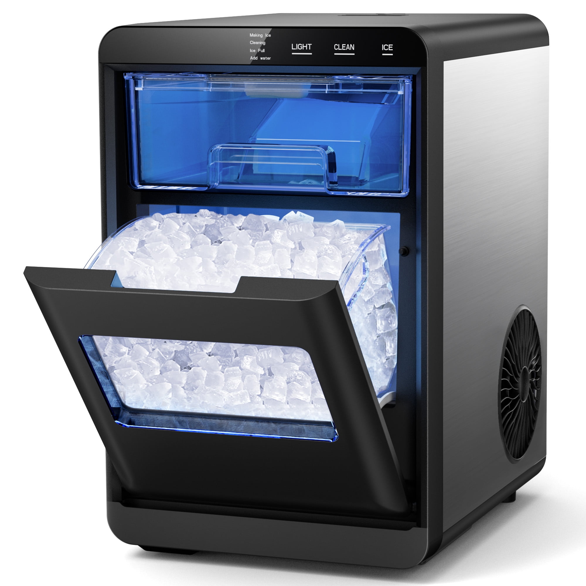 Snowyermine Nugget Ice Maker Countertop, 44lbs per Day Chewable Pebble Nugget Ice Machine with Touch Screen for Home, Kitchen, Office, Stainless Steel, Black
