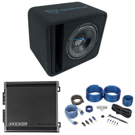 Rockville VS10K52 10" K5 1200w Subwoofer in Vented Sub Box Kicker Amp Wire Kit
