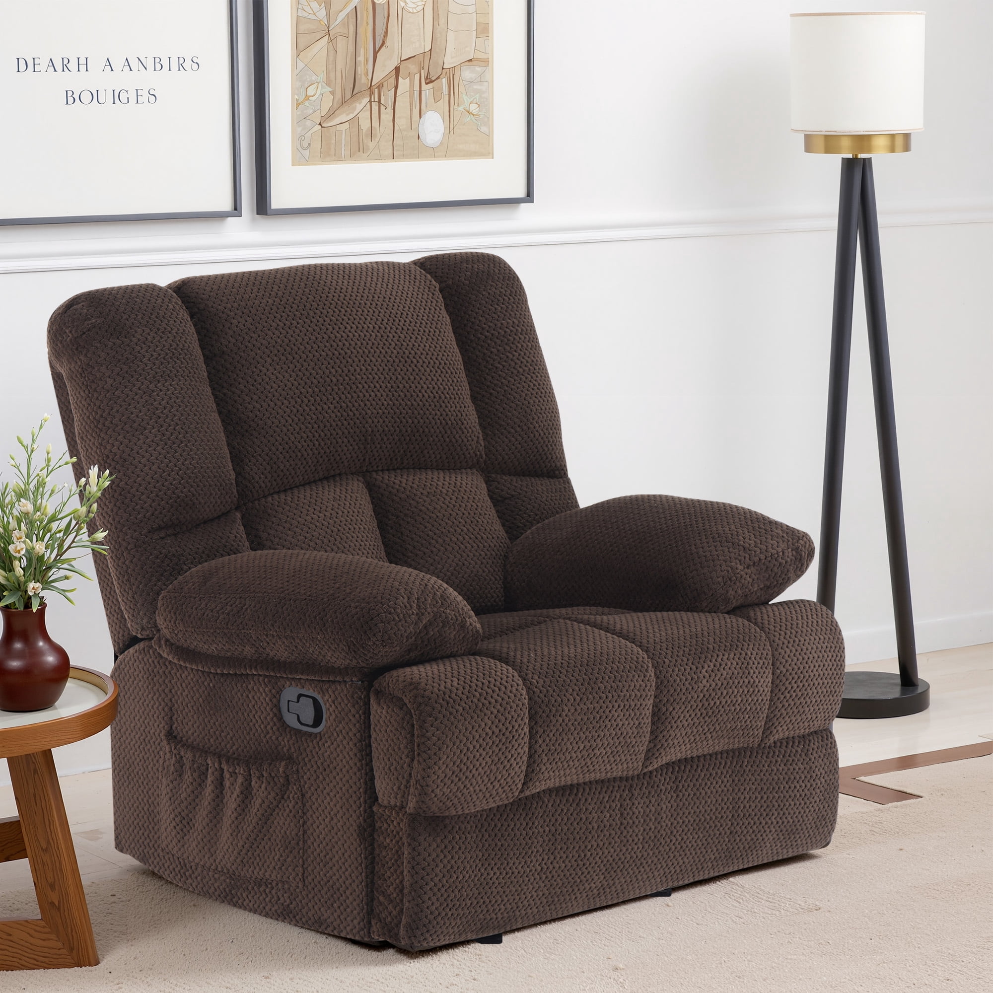 MAYEERTY Chocolate Oversized Rocking Recliner Sofa for Adults, Velvet, Ergonomic, Perfect for Living Room