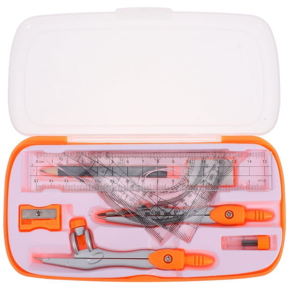 KAKOWELY math compass 1 Set Geometry Set for Students Rulers Protractor Compass Eraser Pencil Sharpener for Drafting and Drawings Geometry Supplies4.72"X1.34"X0.47"