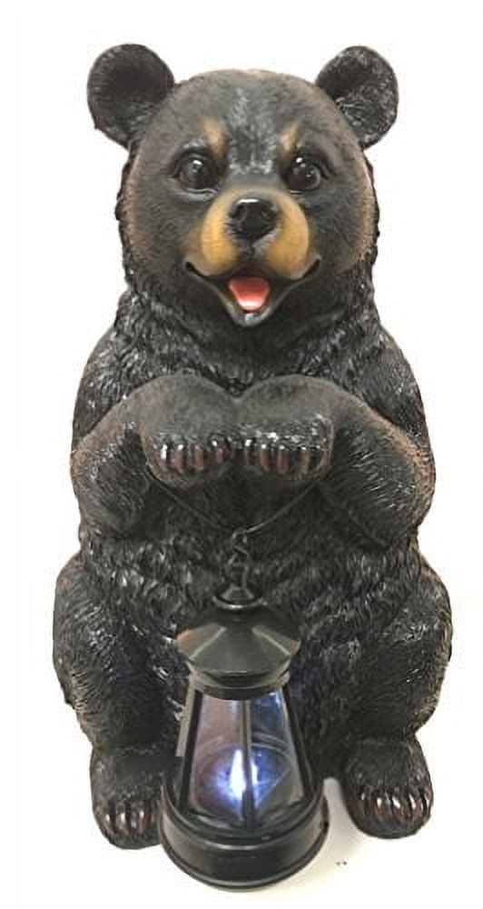 Rustic Garden Decorative Adorable Black Bear Holding Lantern Greeter Statue Figurine Solar LED Lantern Path Light For Outdoor Home Beautification