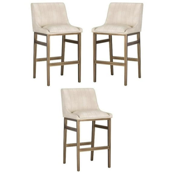 Home Square Halden 29.5" Faux Leather Barstool in Cream/Rustic Bronze - Set of 3