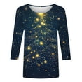 thumbnail image 4 of Feancey 3/4 Sleeve Womens Tunic Tops Christmas Plus Size Tshirts Holiday Casual Snowflake Print Graphic Tees Comfy Round Neck Party Blouse Blue XXL, 4 of 5