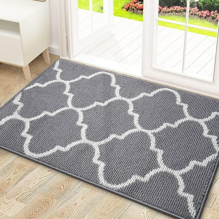 Buganda Indoor Door Mat  24 x 36   Non Slip Low-Profile Entrance Rug Front Inside Doormats Dirt Trapper Entry Door Rugs for Entryway  Grey Trellis