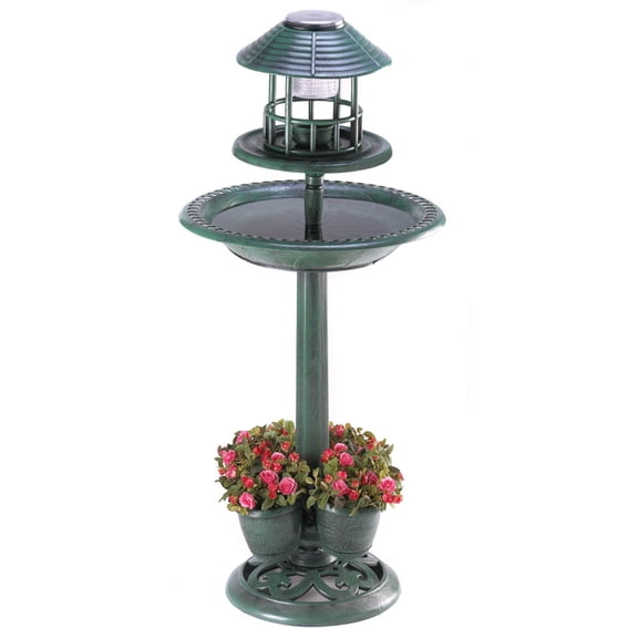 Zingz & Thingz Solar Lighted Bird Bath Planter - 36.5" - Green