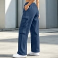 thumbnail image 6 of Women's Cargo Sweatpants Solid Color Drawstring Multi Pocket Elastic Waist Wide Leg Loose Straight Fit Casual Daily Athletic Long Pants, Baggy Sweatpants for Women Navy a XXL, 6 of 6