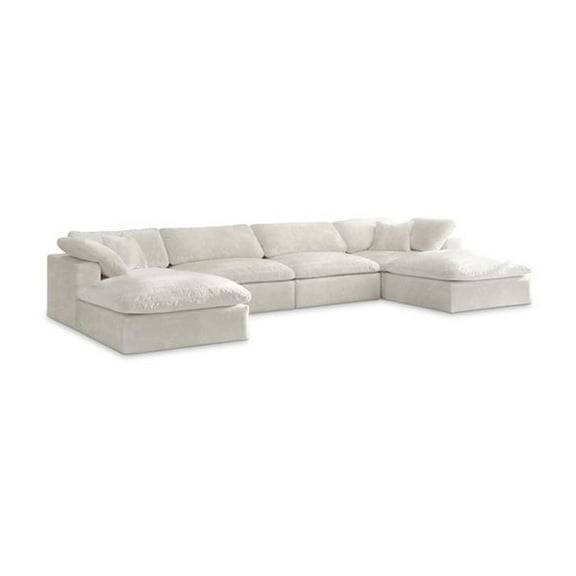 Meridian Furniture Cozy Cream Velvet Modular Sectional Sofa with Fiber Filled Cushions, Cream