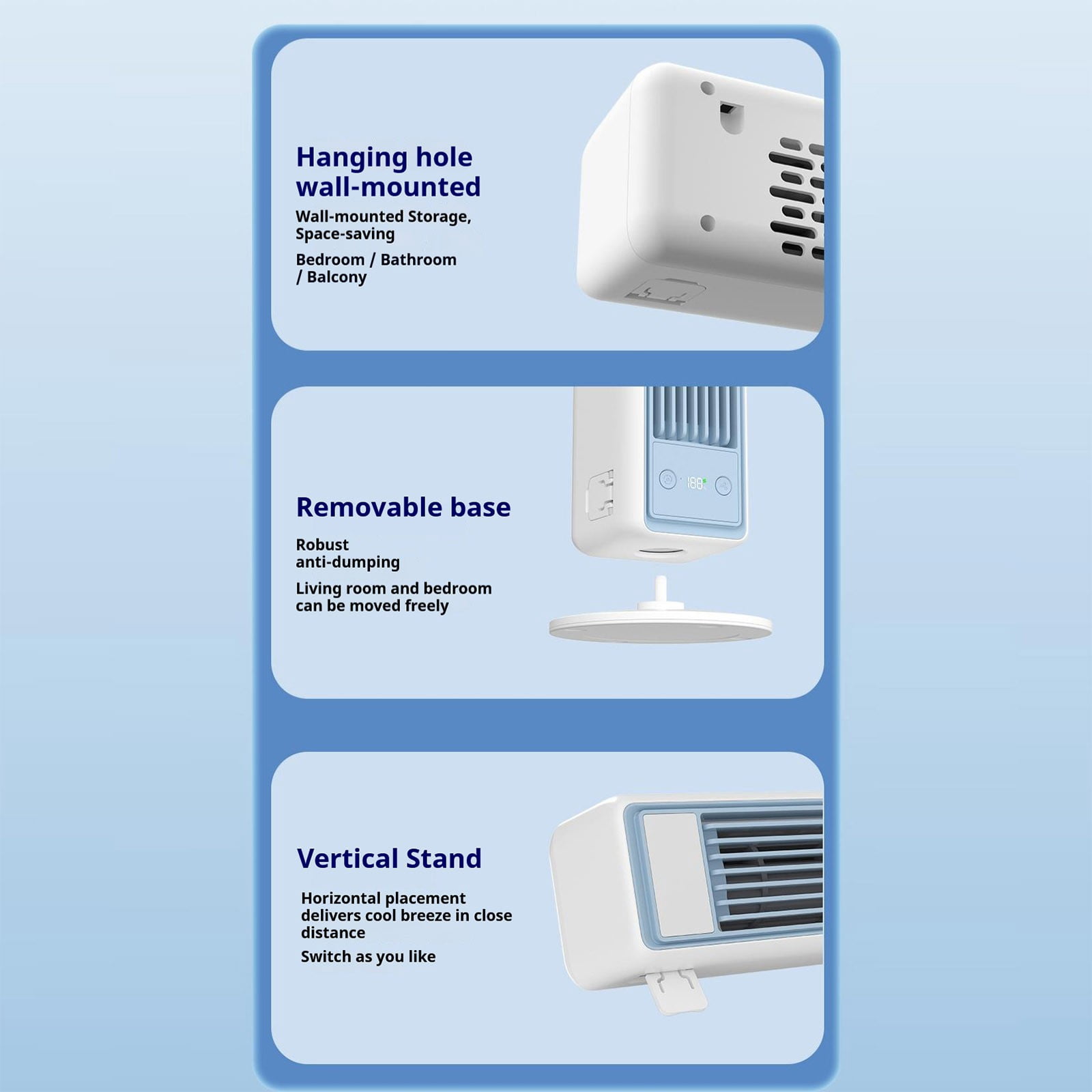 Snmubt Wall Mounted Bladeless Tower Fan, 3600mAh, Remote Control, Quiet, for Bedroom, Dorm, Office, Kitchen, Portable Air Circulator, Great for Summer, Back to School