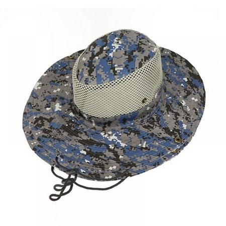 Wide Brim Boonie Hat Fishing Hats Military Camouflage Boonie Caps Foldable Sun Protection Cap for Men Hunting Fishing Outdoor Beach Blue
