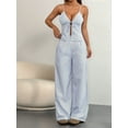 thumbnail image 5 of Women'S 2 Piece Outfit Lace-Up Sleeveless Backless Tank Top and Wide Leg Drawstring Pants Set Club Outfit Blue XL, 5 of 7