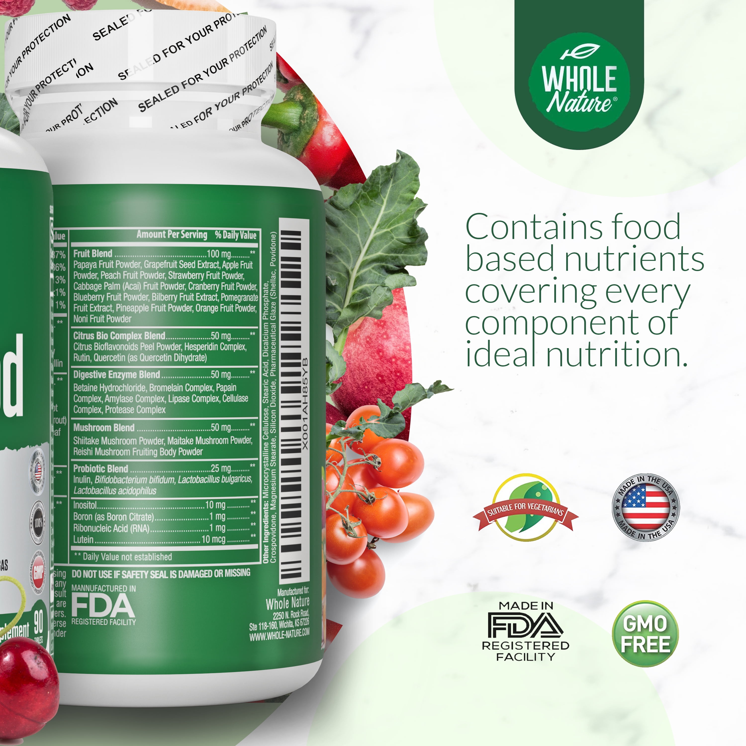 Whole Nature Multivitamin with Probiotics & Omega for Men & Women - Natural High Potency Vitamins