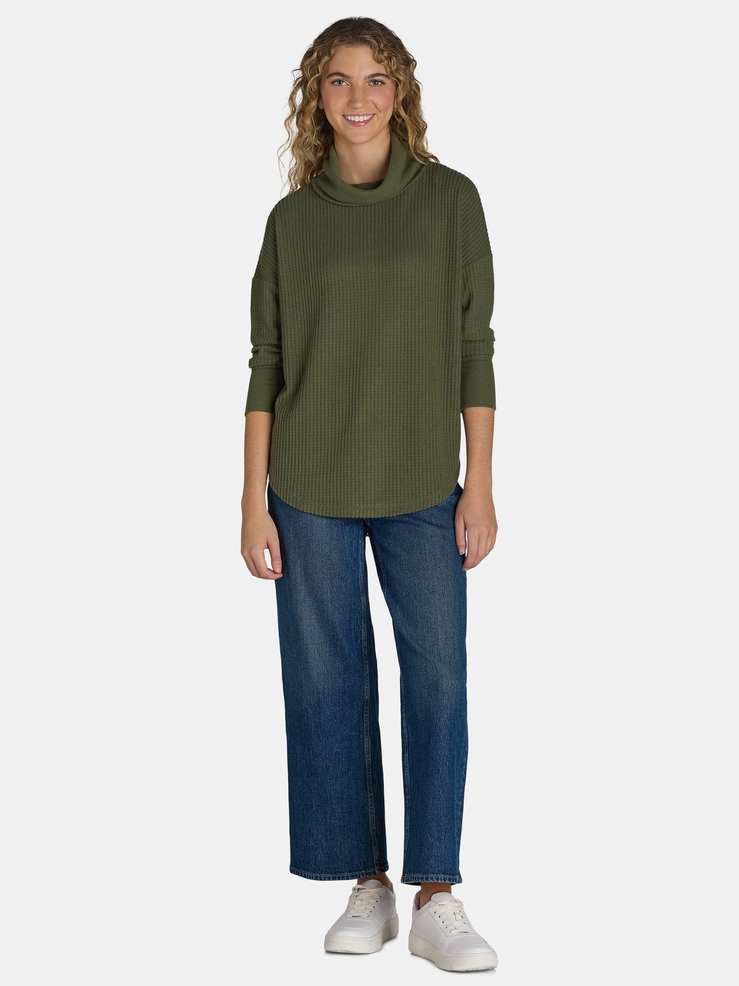 Time and Tru Women's Cowl Waffle Tunic, Size S-XXXL