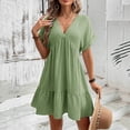 thumbnail image 4 of Roncen Robes d'Été pour Femmes 2026 Plage Décontractées Col en V Profond Robe Ample à Manches Courtes Robe Courte avec Poches, 4 of 8
