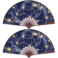 thumbnail image 1 of Large Folded Paper Fans Set for Dance Performance Wedding Party Chinese Retro Fabric Hand Fans, 1 of 4