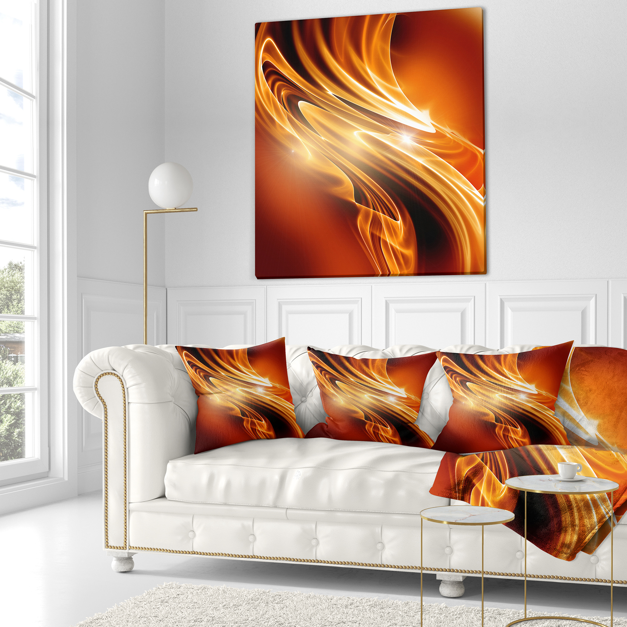 Designart Golden Abstract Fractal Design - Abstract Throw Pillow - 16x16