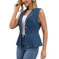 thumbnail image 4 of CHALECO DE DENIM PARA MUJER INSPIRADOR CHIC, CON BOTONES, CUELLO DE SOLAPA, CINTURA ELÁSTICA, SIN MANGAS, TAMAÑO M, AZUL OSCURO, 4 of 6