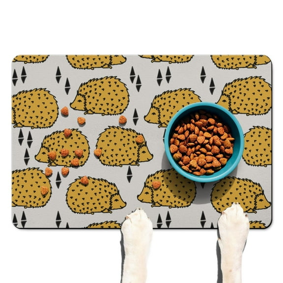 Hedgehog & Magical Night Sky Pet Food Mat - Absorbent Dog Placemat with Abstract Hedgehog Artwork