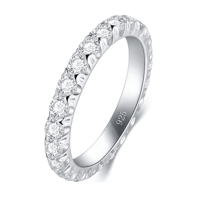 Anillo de plata de ley con circonita cúbica, elegante banda de plata de ley de 3 mm Xtellar plateado
