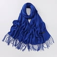 thumbnail image 4 of PMVFHDE Women's Solid Color Soft Scarf Winter Warm Thick Wrap, Comfortable Scarf for Women, Classic Fringe Scarf for Cold Weather Blue, 4 of 4