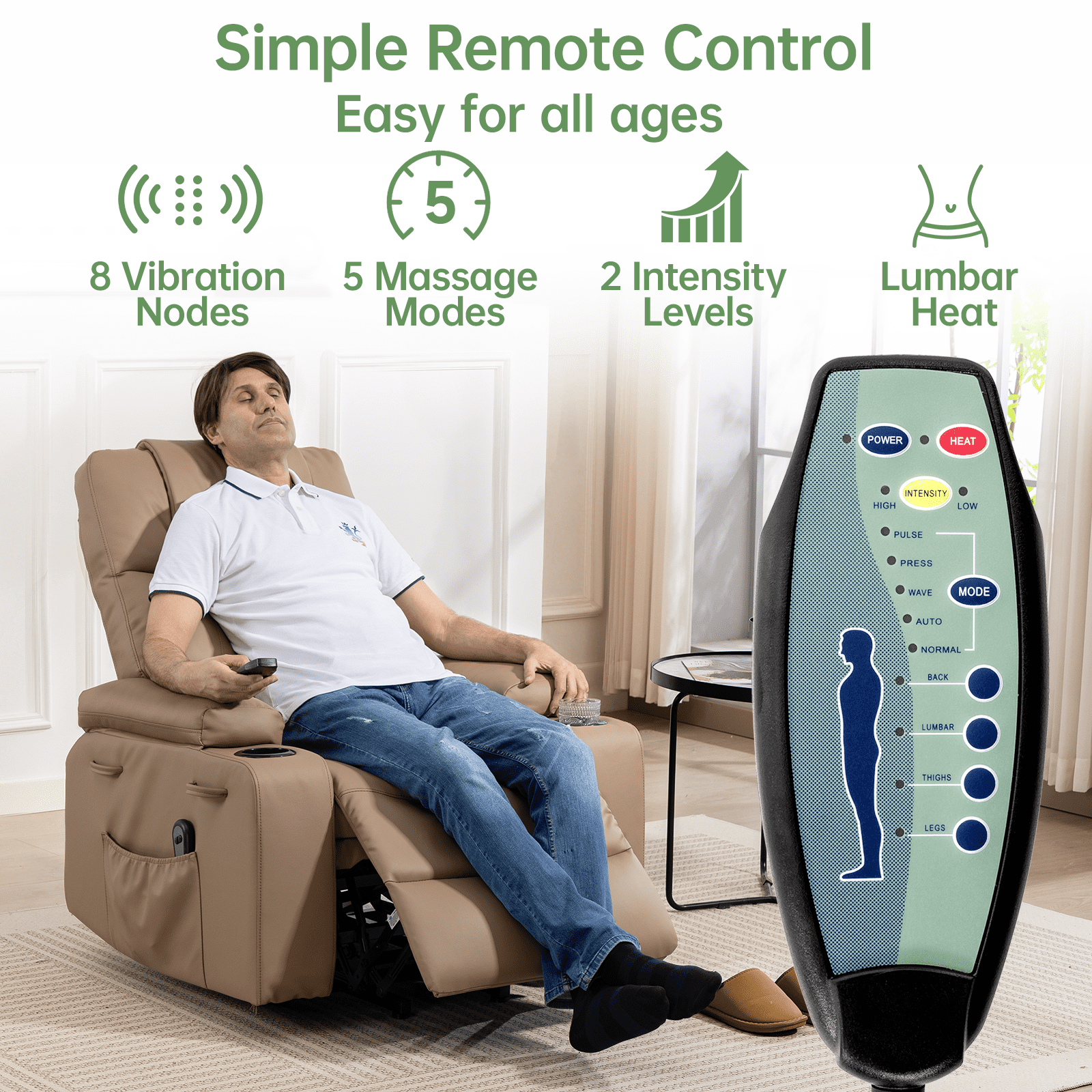 Power Lift Recliner Chair for Elderly with Heat & Massage, 160° Electric Adjustable PU Leather Recliner Sofa with Remote Control, Stand Assist, Cup Holder & Side Pockets for Living Room (Brown)
