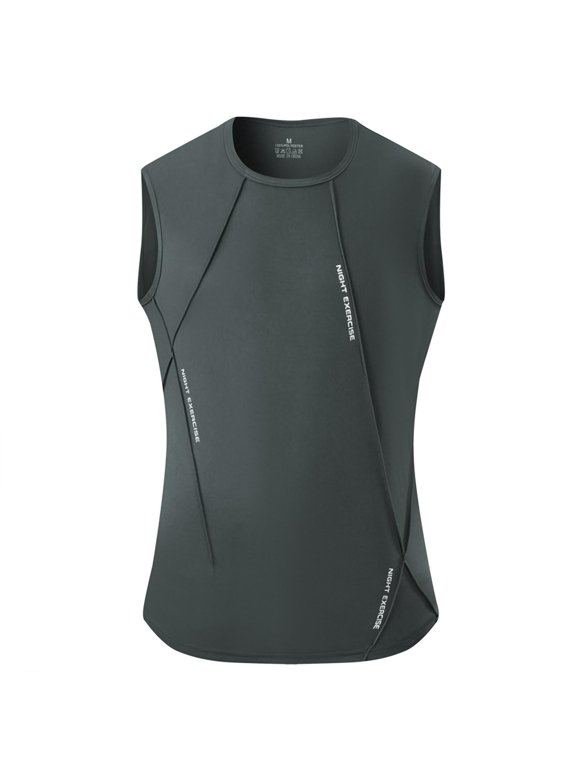 Men's Printed Logo Sleeveless Gym Tank Top, Polyester Quick-Dry Stitch Detail Shirt, Breathable Lightweight Active Wear for Men's Running and Fitness Training
