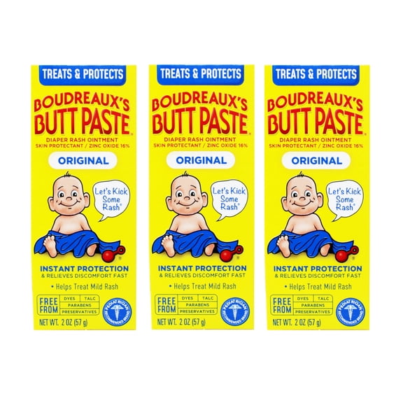 Boudreaux’s Butt Paste Diaper Rash Ointment Original Zinc Oxide 16 Percent Skin Protectant 2 oz (Pack of 3)
